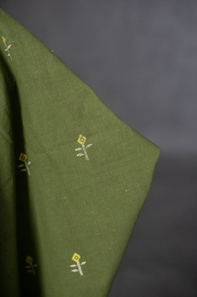 green embroidered cotton