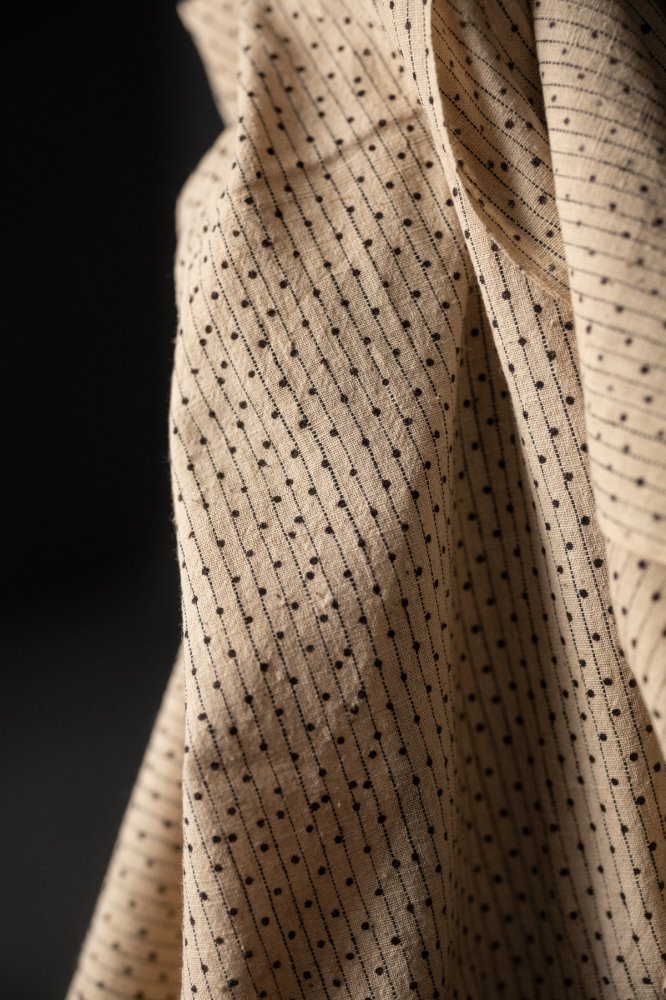 natural Indian cotton fabric with spots and stripes