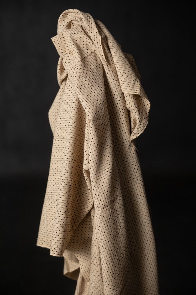 natural Indian cotton fabric with spots and stripes