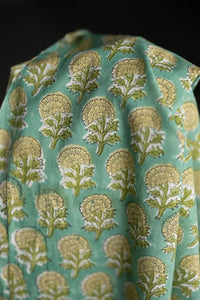 Indian Block Print Cotton - Yarrow Flower