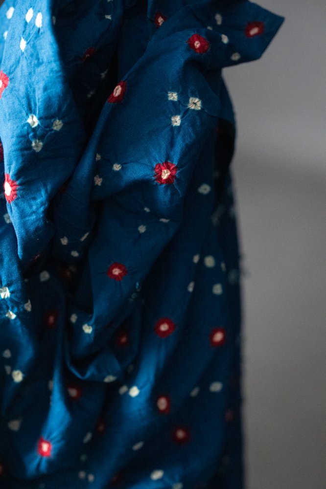 Bandhani tie-dye peacock blue Indian cotton fabric