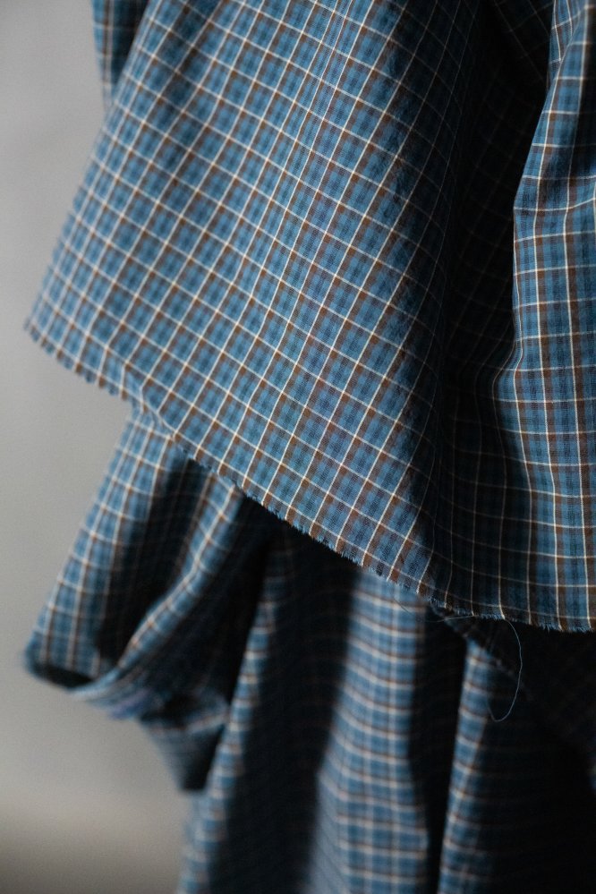 Bright teal Japanese check cotton fabric