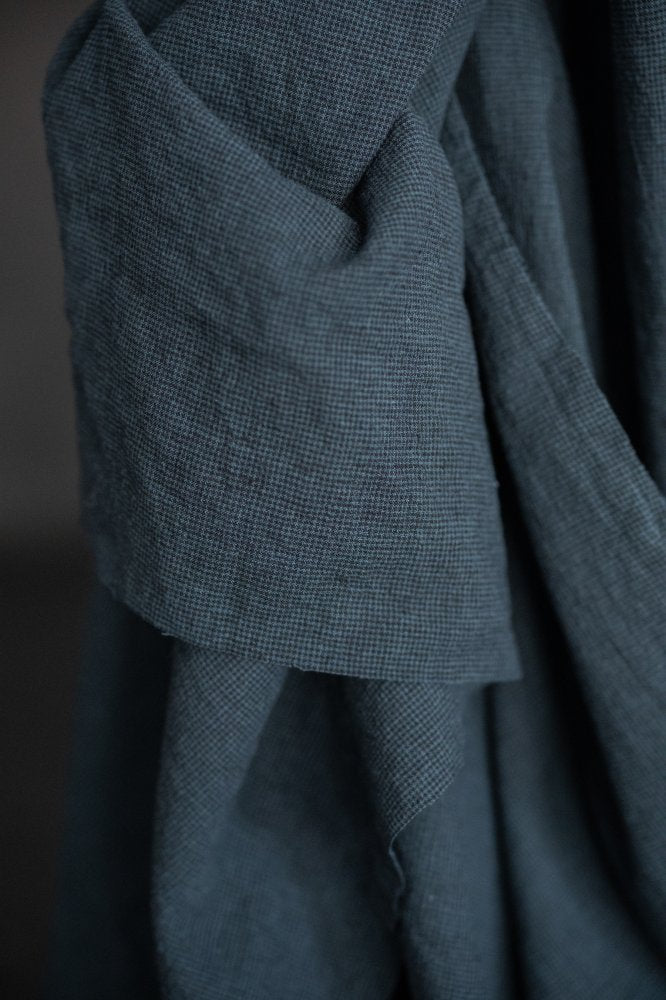 Japanese Linen/Cotton - Peacock Puppytooth Crinkle