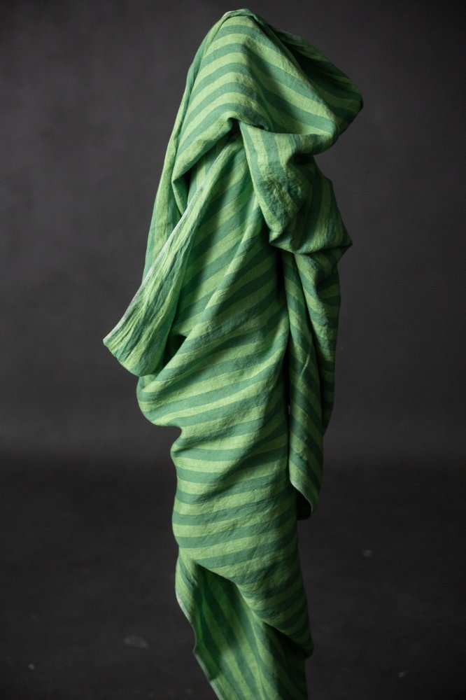 green wide stripe linen fabric