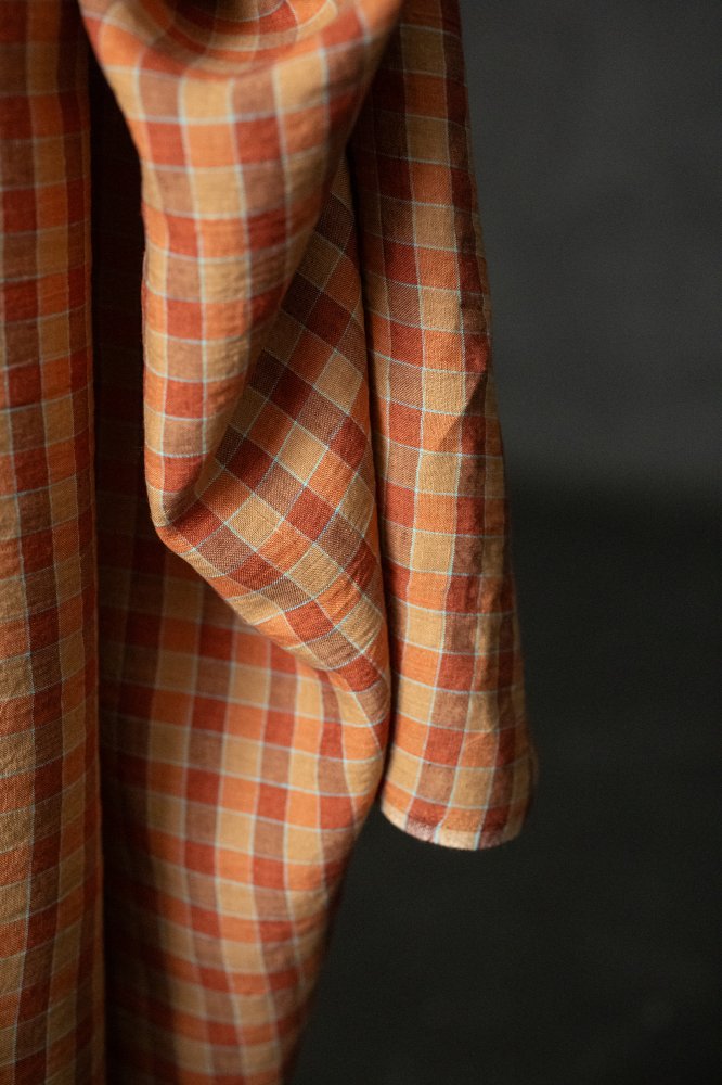 orange check gingham linen fabric