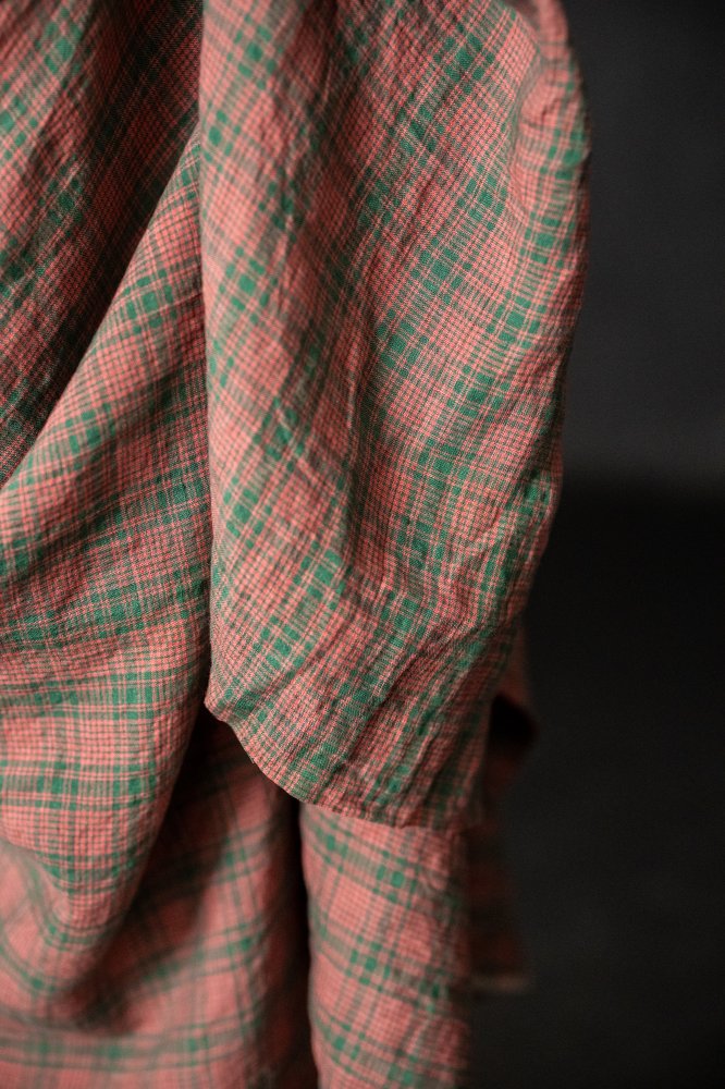 pink green checked linen