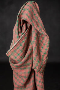 pink green checked linen