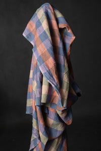 large check in berry tones European laundered linen fabric