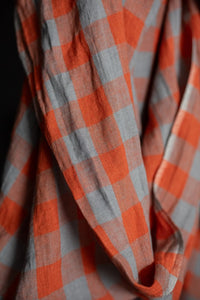 orange blue gingham linen