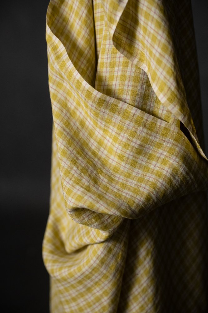butter yellow linen check fabric