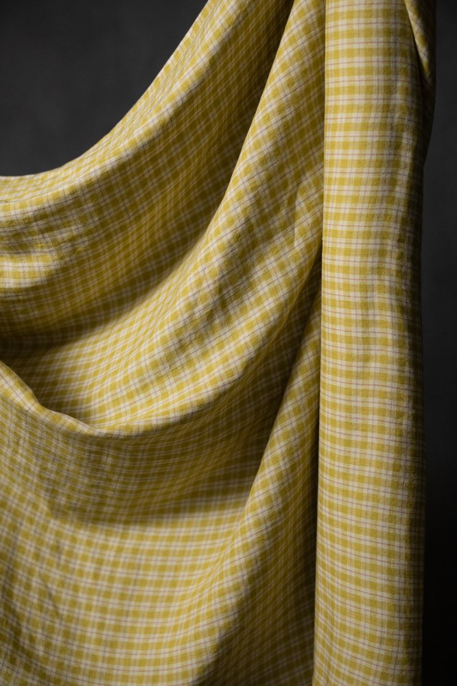 butter yellow linen check fabric
