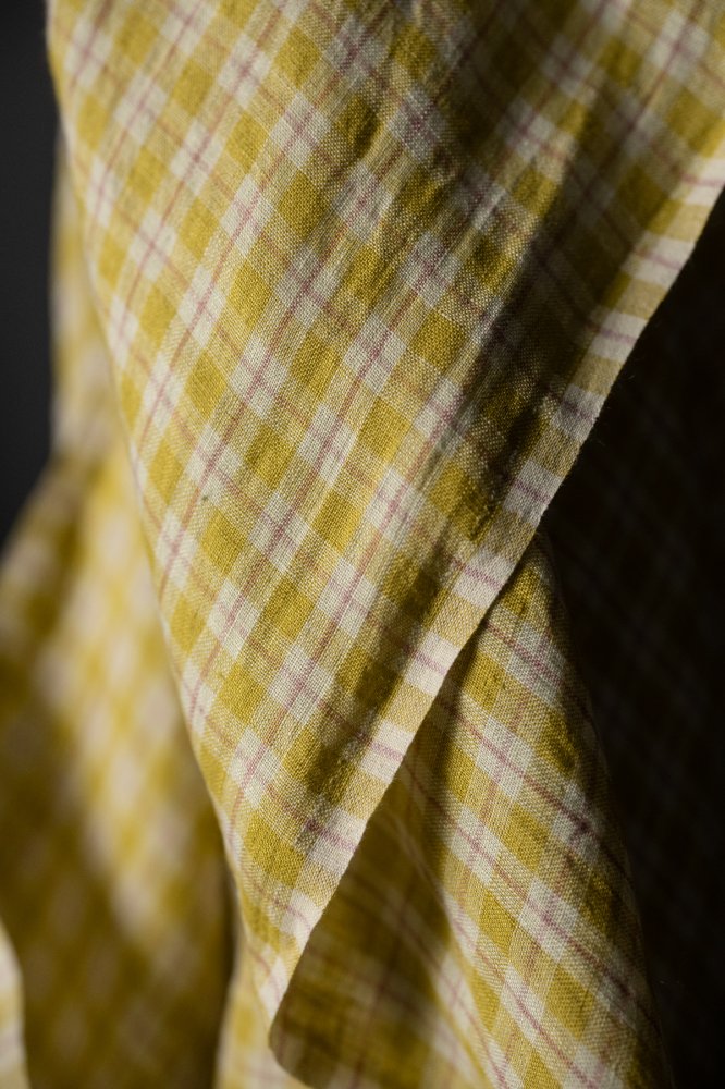 butter yellow linen check fabric