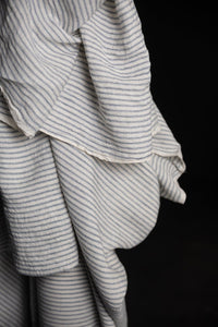 Blue and white stripe extra wide laundered linen fabric