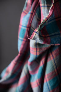 Berry check european laundered linen fabric