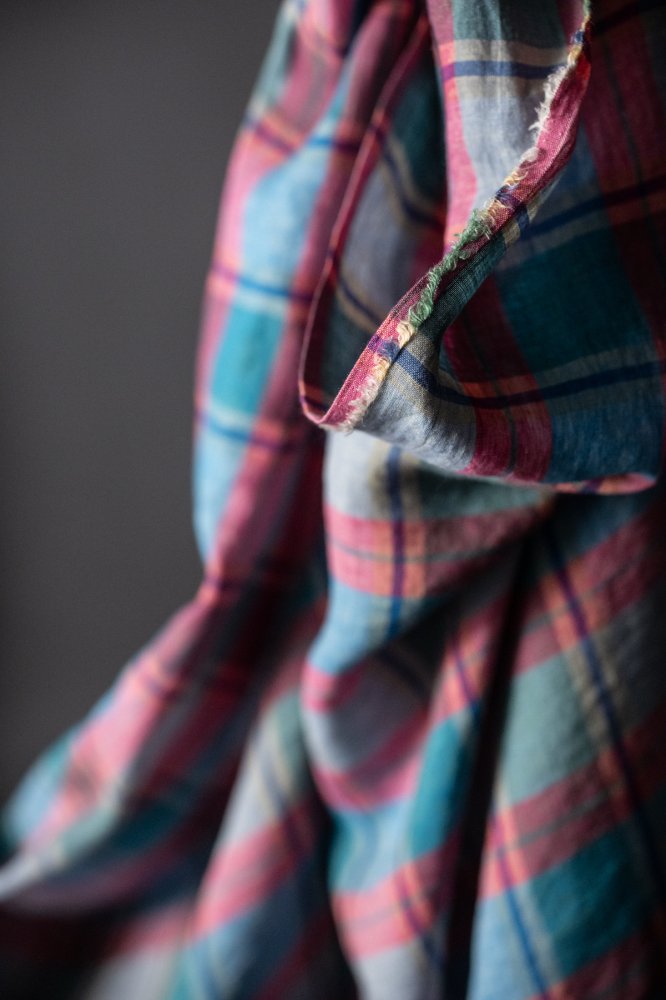 Berry check european laundered linen fabric