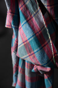 Berry check european laundered linen fabric