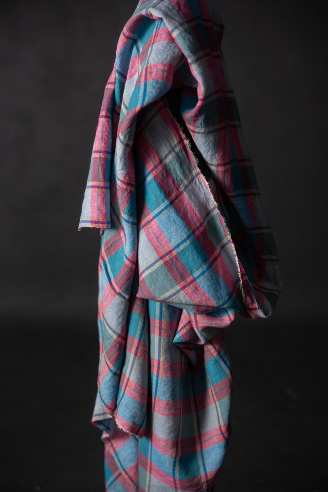 Berry check european laundered linen fabric