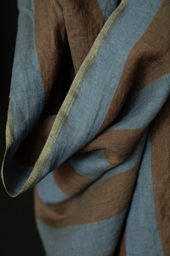 blue brown stripe linen fabric 