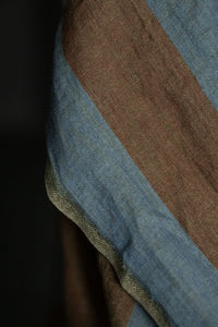blue brown stripe linen fabric 