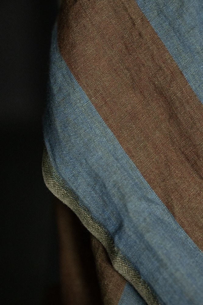 blue brown stripe linen fabric 