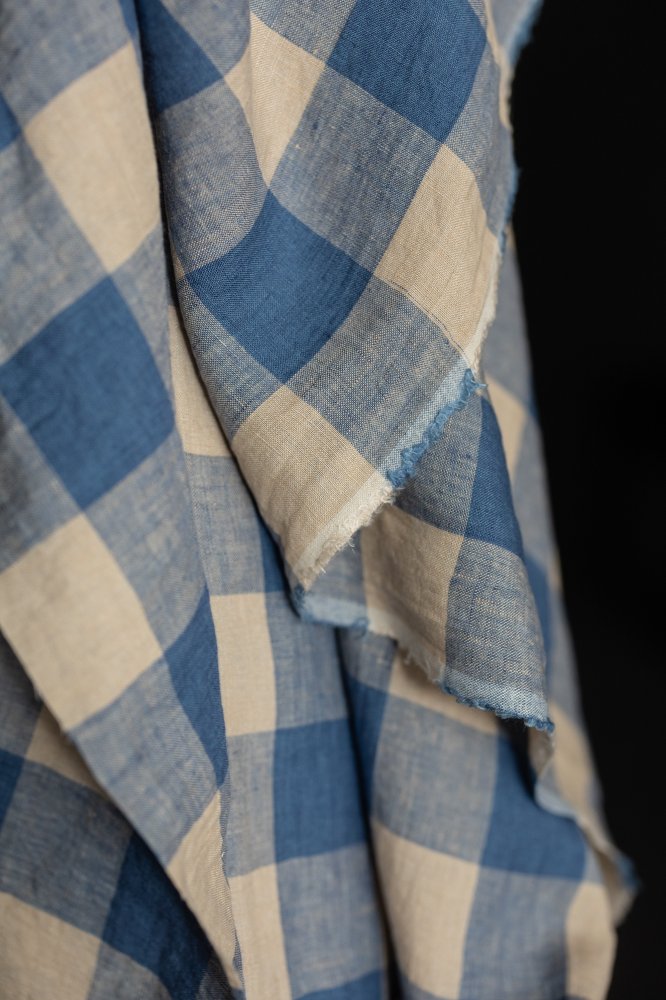 blue pink gingham linen