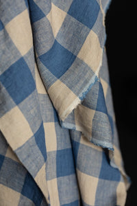 blue pink gingham linen