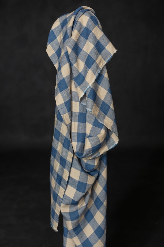 blue pink gingham linen