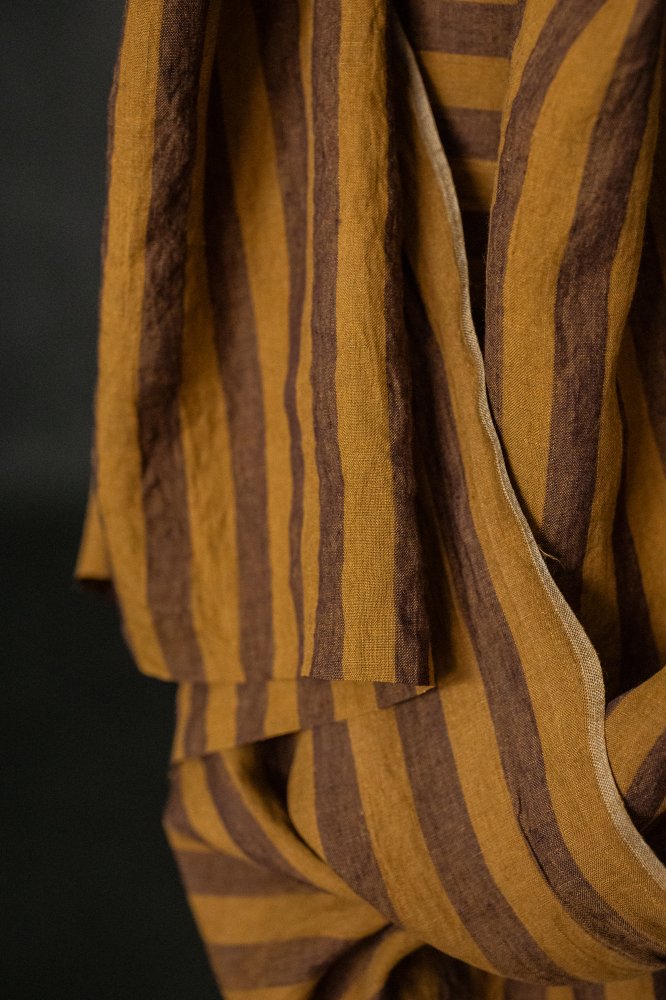 brown mustard stripe linen fabric 