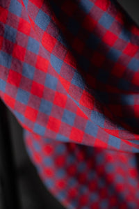 red and blue gingham linen fabric