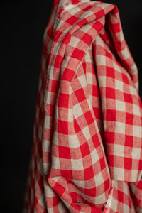 red neutral gingham linen fabric