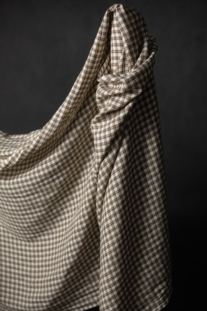brown and cream check linen fabric