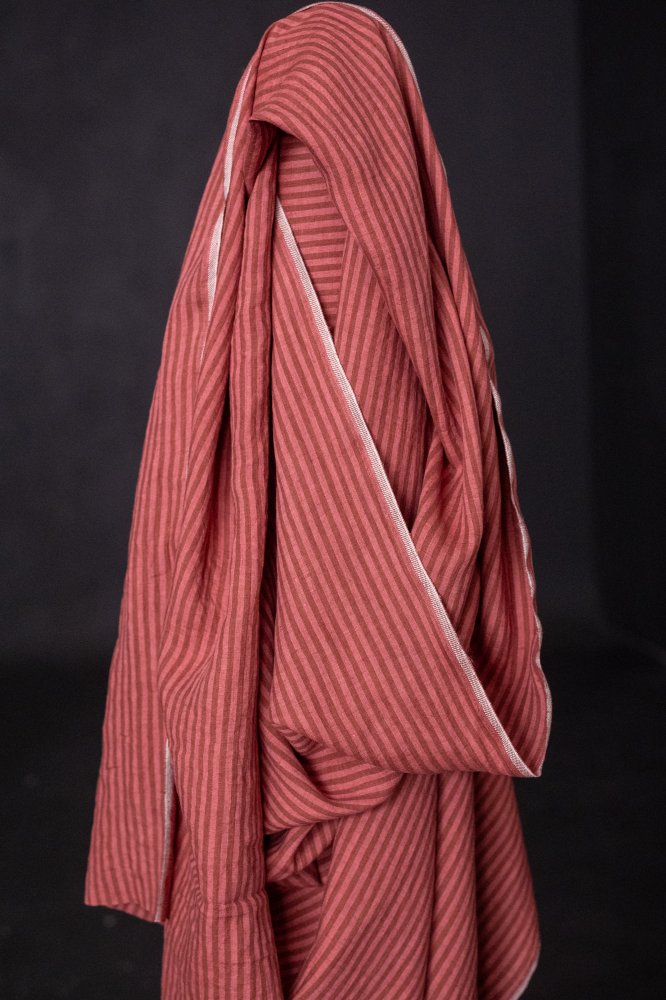 pink red stripe linen fabric