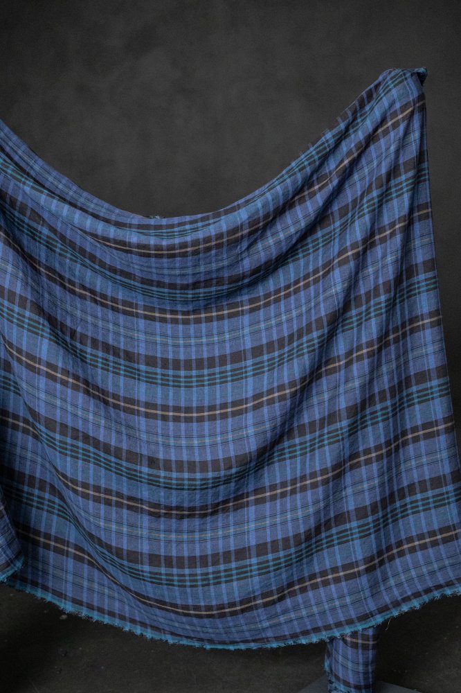 blue check linen fabric