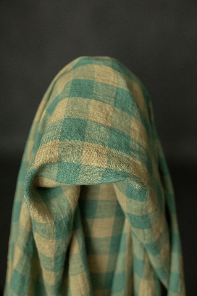 green gingham check fabric linen