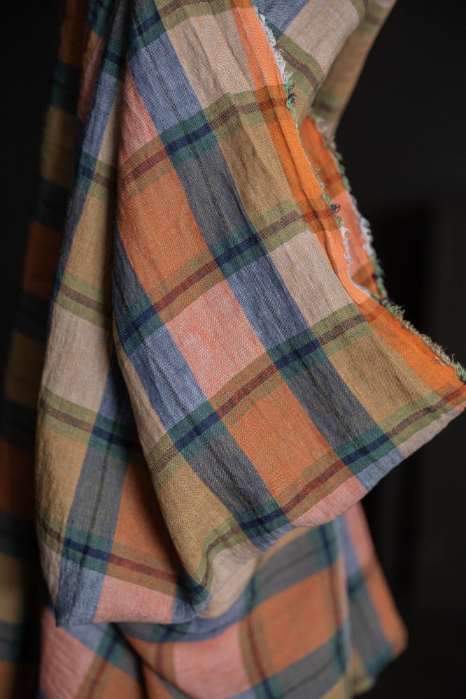 blue pink checked linen