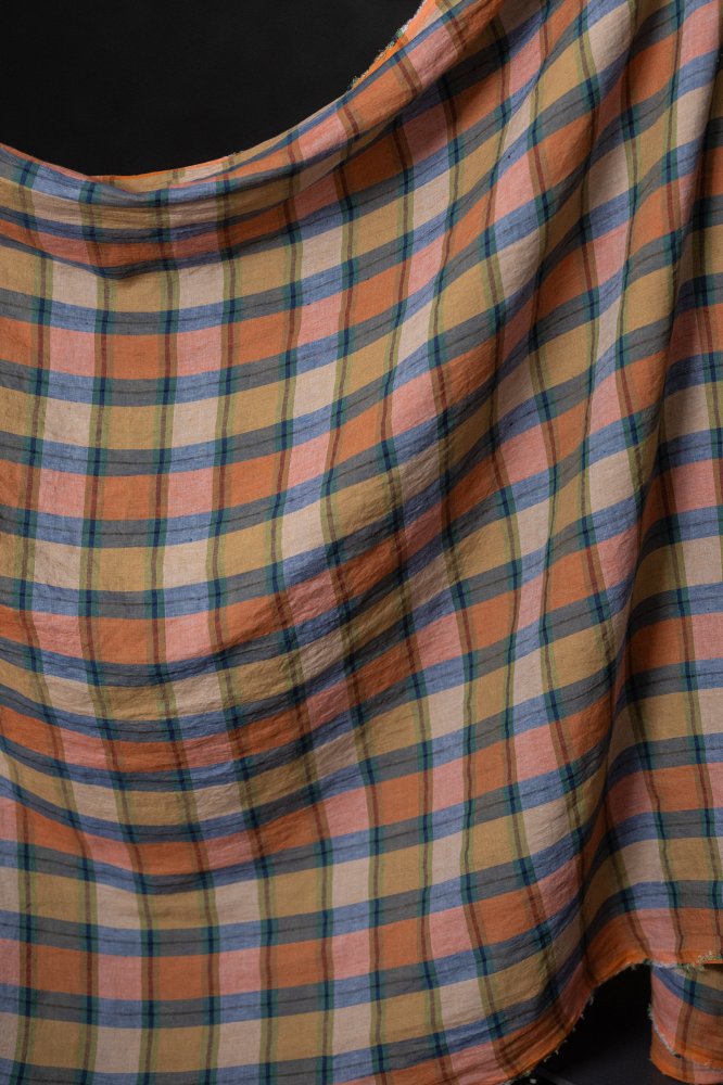 blue pink checked linen