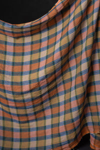 blue pink checked linen