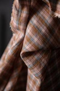 pastel pink european laundered linen check fabric