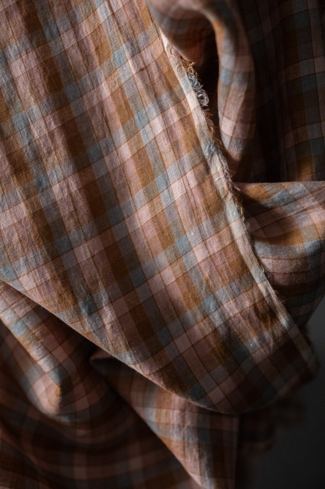 pastel pink european laundered linen check fabric