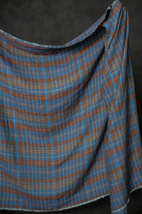blue brown check linen fabric
