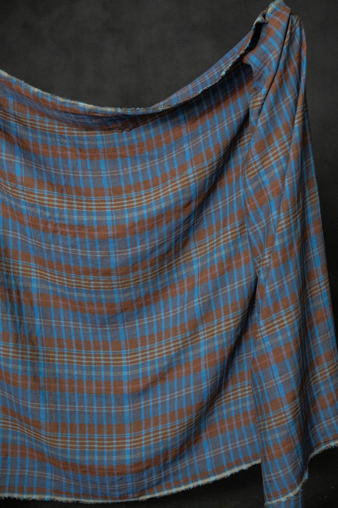 blue brown check linen fabric