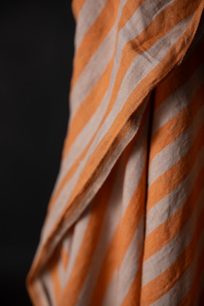 orange and natural wide stripe linen fabric
