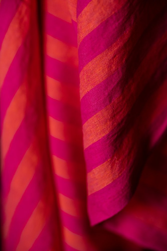 neon pink and orange wide stripe linen fabric