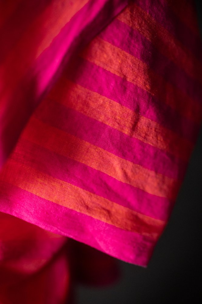 neon pink and orange wide stripe linen fabric