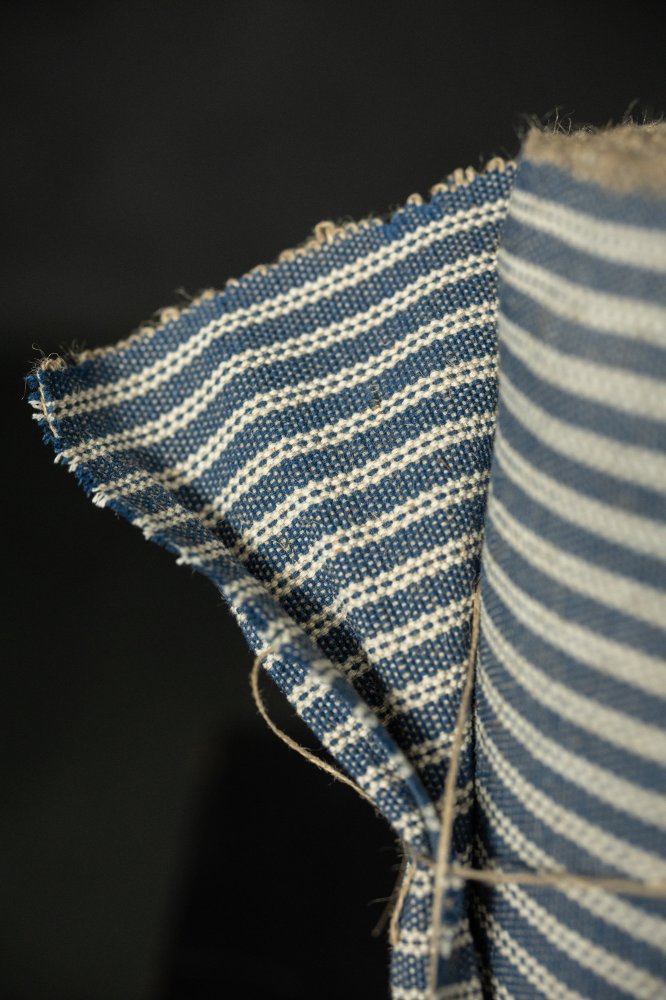 blue white striped jute runner