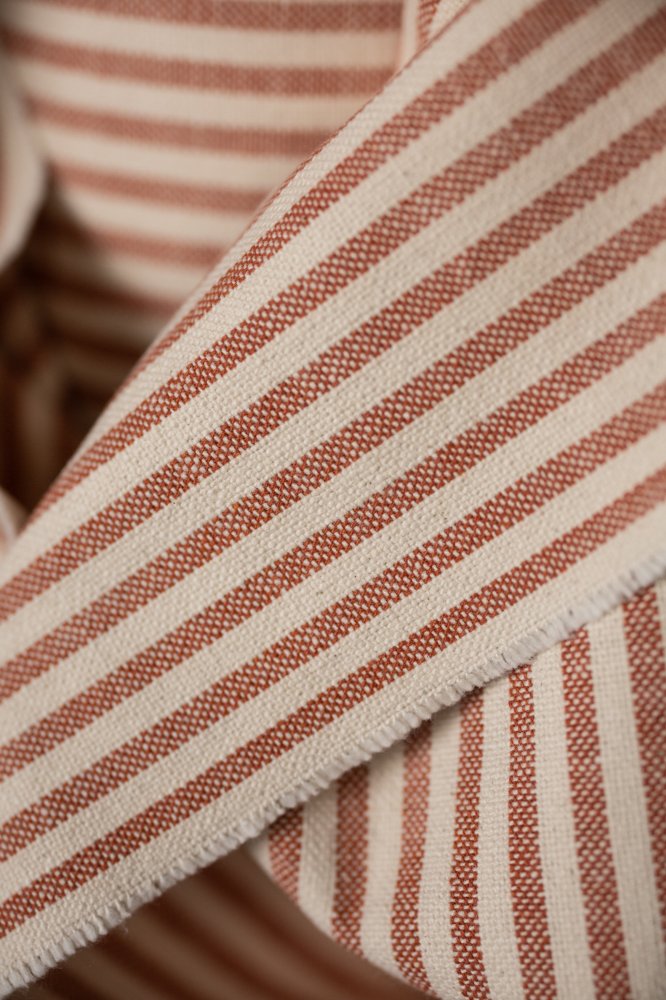 red and white striped recycled cotton upholstery fabric
