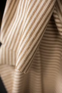 brown and white striped recycled cotton upholstery fabric