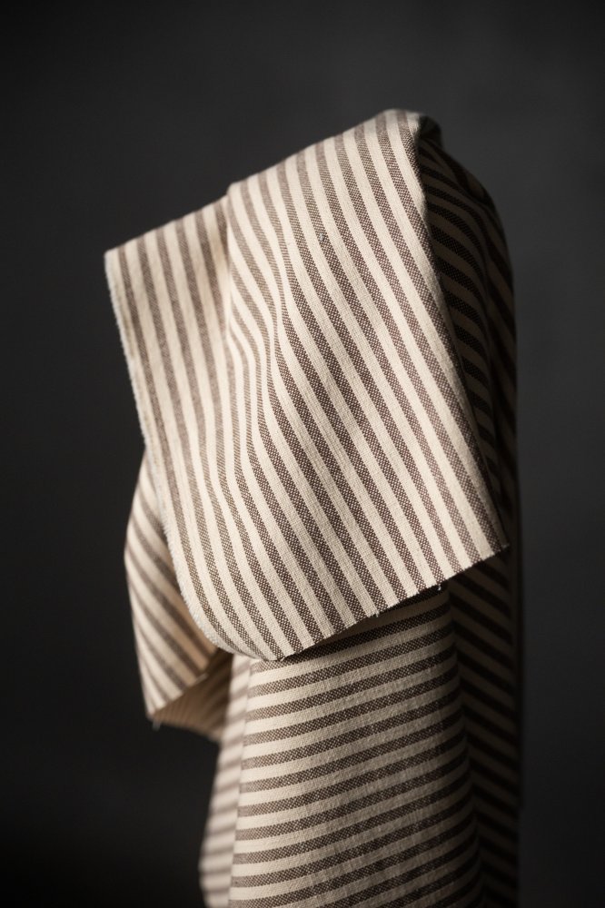off white and brown heavy weight stripe cotton fabric