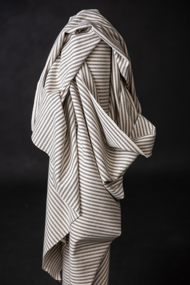 grey and white striped recycled cotton upholstery fabric
