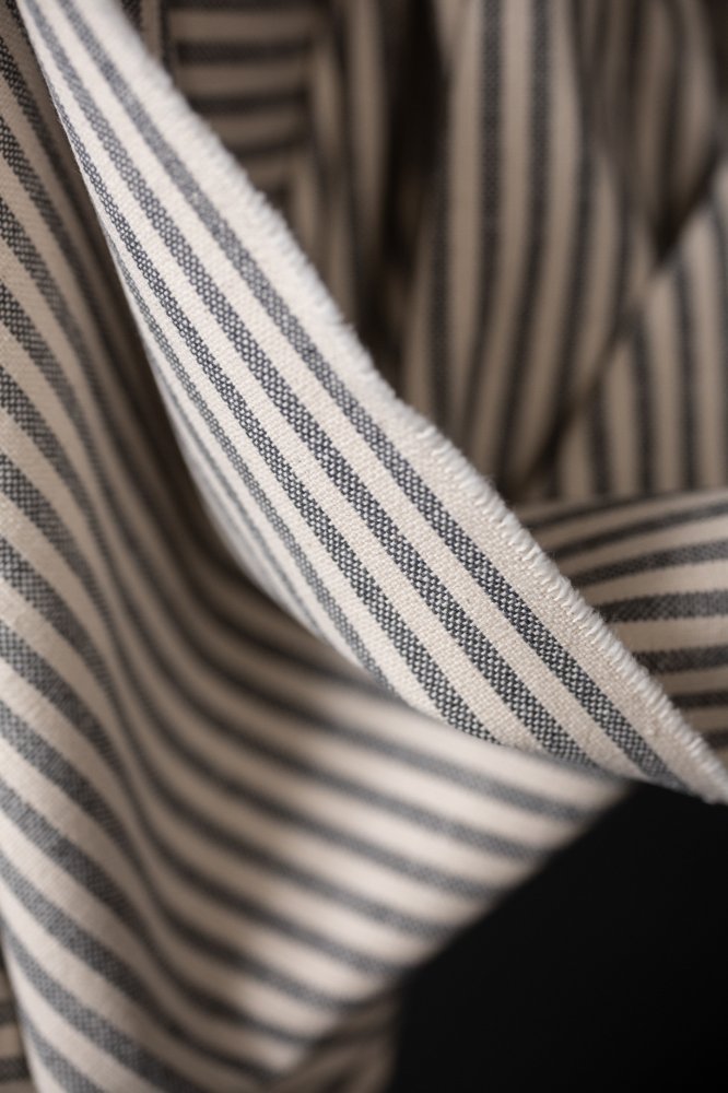 grey and white striped recycled cotton upholstery fabric